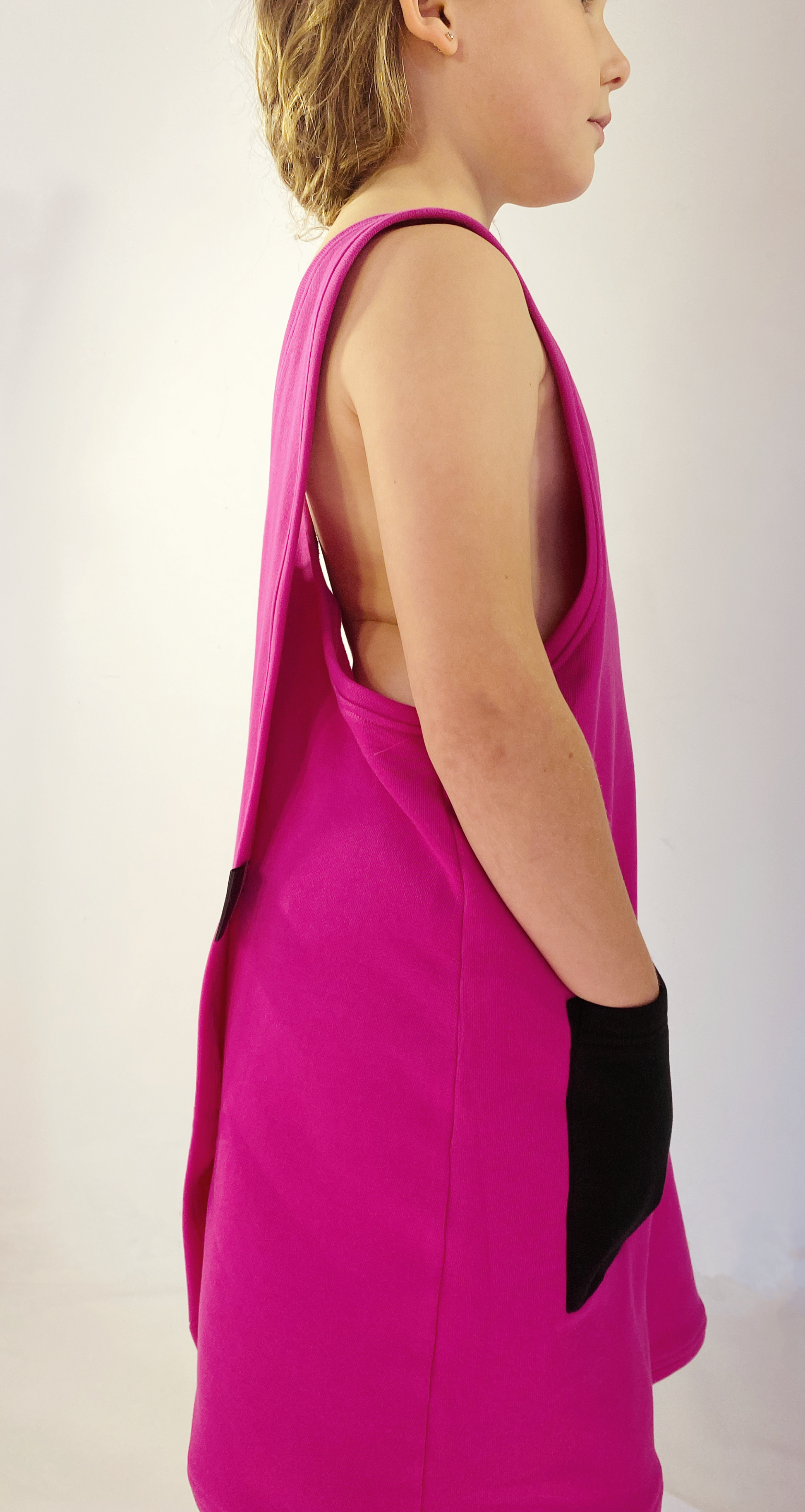 Kids wearable towel dress with pockets in Magenta colour