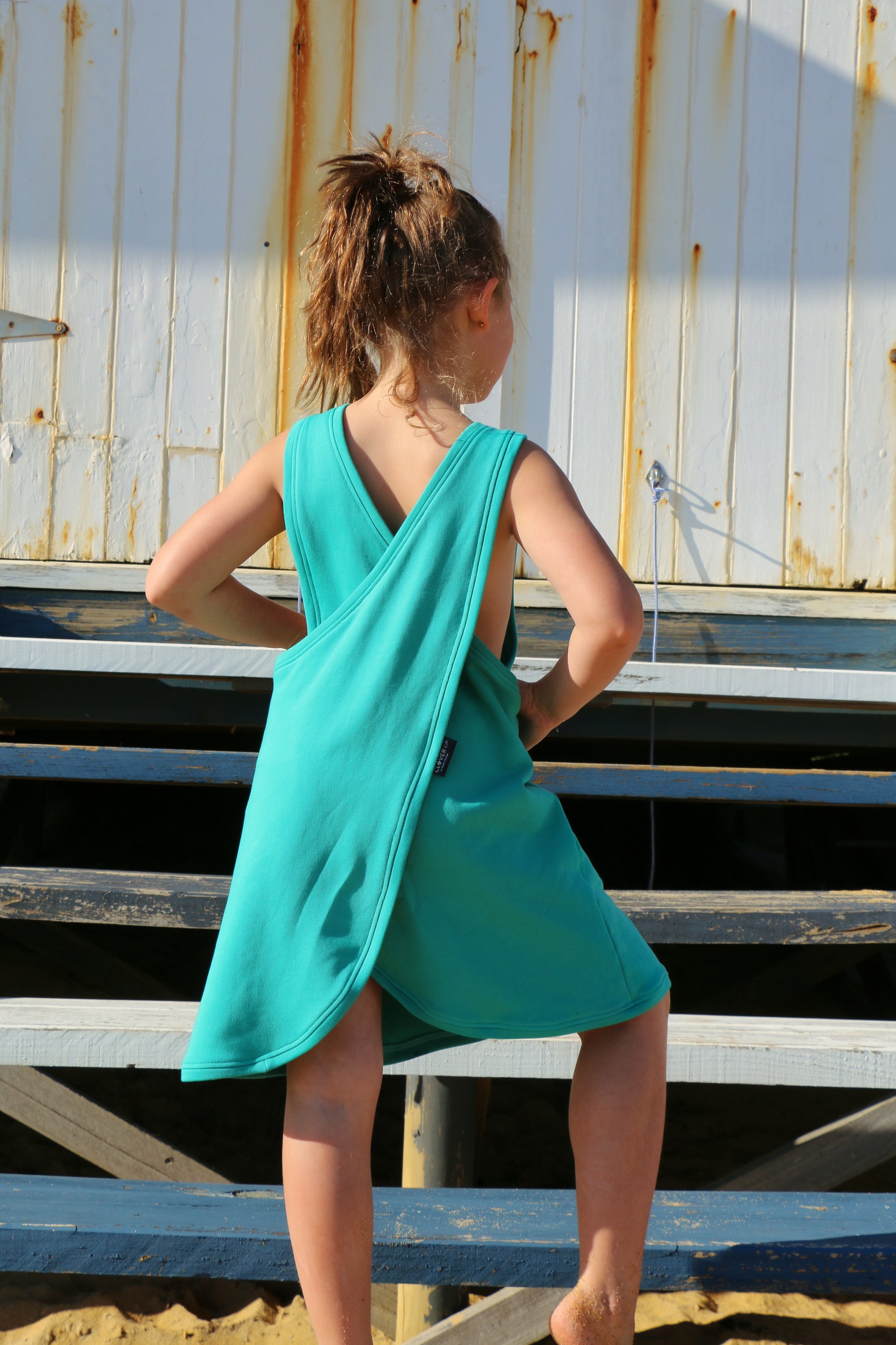 Kids wearable towel dress with pockets in Jade colour
