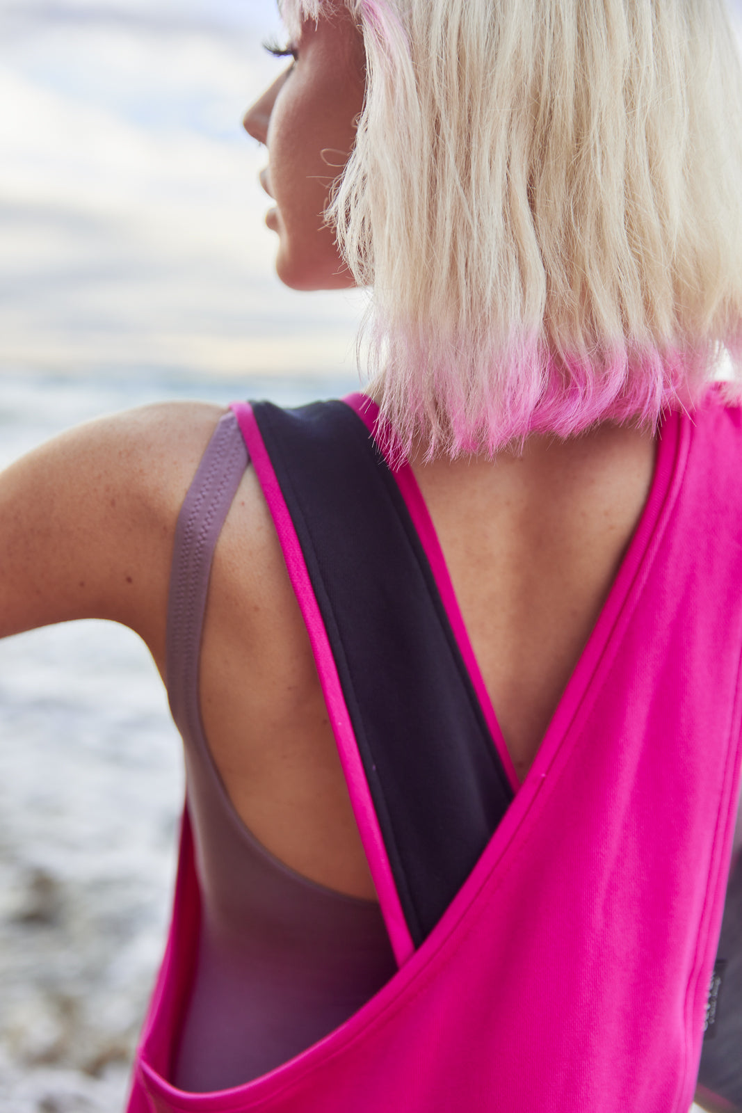 Adults wearable towel dress with straps in Magenta colour